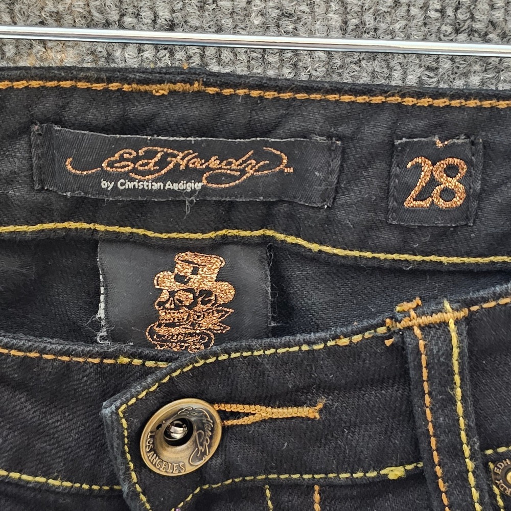 Ed Hardy Christian Audigier Womens Black Straight Leg Jeans Geisha Embroidery 28 - Picture 5 of 11
